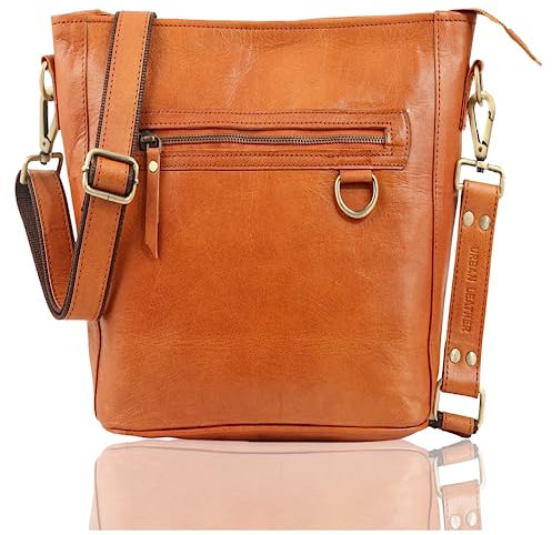 URBAN LEATHER Damen Umhängetasche aus echtem Ziegenleder, Vintage Große Braune Schultertasche, Extra Große Umhängetasche, Handtasche, Geldbörse, Sling Tasche für Damen und Mädchen