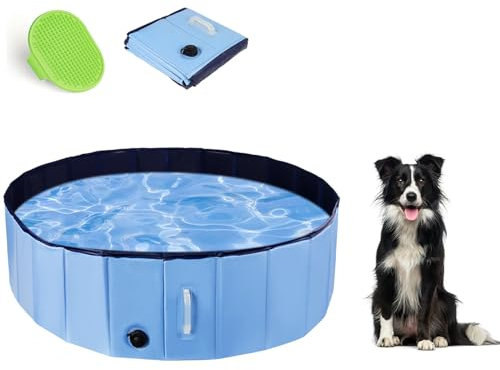 DEWEL Bañera Portátil para Perros, Piscina para Perros Antideslizante con Asa, sin Infación, Bañera Plegable para Perros Grandes, Medianos y Pequeños, Viene con Cepillo Baño, 120 x 30 cm