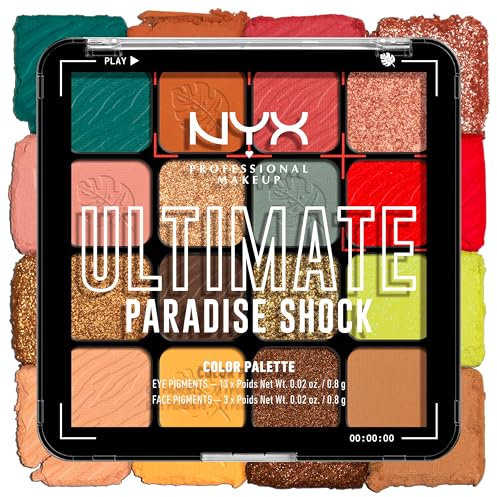 NYX Professional Makeup Lidschattenpalette mit 16 Farbtönen, Intensives und langanhaltendes Finish, Vegane Formel ohne Inhaltsstoffe tierischen Ursprungs, Ultimate Shadow, Farbton: Tropic Shock