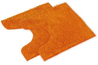 WohnDirect Badematten Set 2 teilig - Orange 45 x 45 cm MIT WC-Ausschnitt - rutschfest & Waschbar - Badvorleger, Badezimmerteppich, WC Vorleger