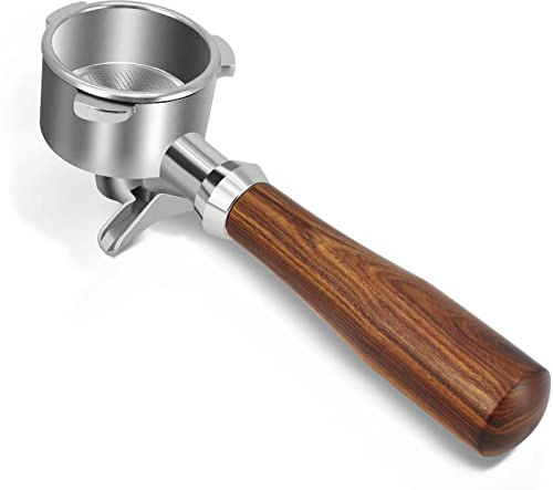 54mm Portafilter Compatible with Breville BES870/878/880/876 Series,Espresso Double Spouts Portafilter with 3 Ear & Stainless Steel Basket(Walnut)