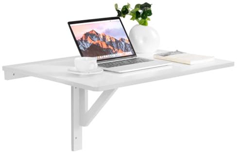 SFAREST Wall Mounted Table, Folding Multi-use Drop-Leaf Laptop Desk, Space Saving Hanging Table for Study, Bedroom and Living Room (White)