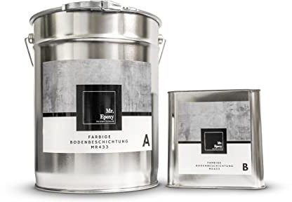 Mr. Epoxy Epoxidharz Bodenbeschichtung (1 kg, RAL 7030 Steingrau) - 2K Betonfarbe für Garagen, Keller & Werkstatt Boden - Flüssigkunststoff Epoxid Grundierung und Bodenversiegelung