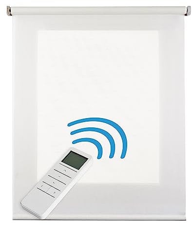 Estor Motorizado Traslúcido Deco, Estor Enrollable Transparente con Motor y Mando, Apariencia Textil Estores Eléctricos Automáticos con Batería, Ventanas y Puertas STORESDECO Blanco 120x250 cm