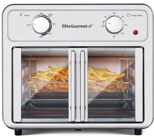 Elite Gourmet - Freidora de aire doble puerta francesa, 12 litros, 1500 vatios, 25 recetas