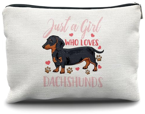 Nogrit Lustige Make-up-Kosmetiktasche, Just a Girl Who Loves Dackelshunds, Reise-Kulturbeutel, Dackel-Geschenk, Dackel-Liebhaber, lustiges Dackel-Geschenk