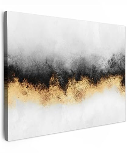 MuchoWow© Wandbilder 70x50 cm Wohnzimmer Wanddeko Schlafzimmer Zimmerdeko Fotowand Zimmer Goldene Deko Wand Dekoration Wall Art Bild Gold - Schick - Abstrakt - Schwarz und Weiß - Luxe