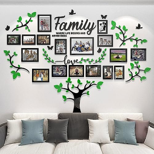 hejiagongsi Familienbaum-Bilderrahmen-Aufkleber für Wand, DIY, 3D-Baum, Wandaufkleber, Wohnzimmer, Baum des Lebens, Wandkunst für Wohnzimmer, Wanddekorationen für Schlafzimmer (207 x 146 cm, Grün)