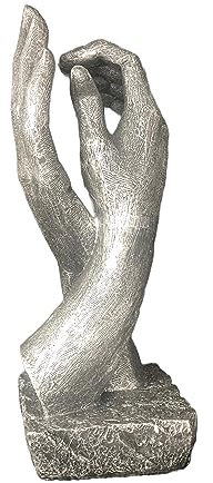 Escultura de manos de bronce grandes para regalo de boda, propuesta de matrimonio, tamaño real, 26 cm, 830 g (plata antigua)