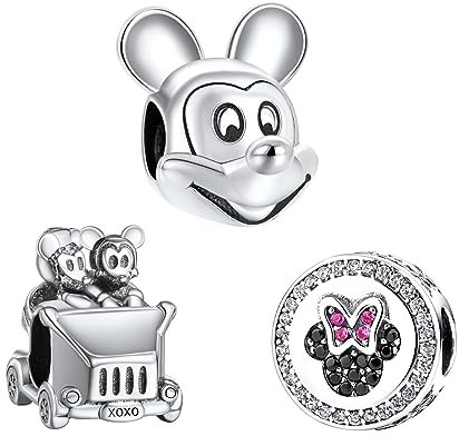 Doyafer 925 Sterling Silber Charme beada Satz Cartoon Maus Perlen mit 5A Zirkon für Frauen Armbänder Halskette Geschenk für Mädchen 3-Stück/Paket