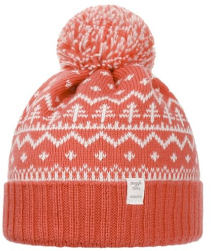 maximo Wintertime Kindermütze Strickmütze Bommelmütze Umschlagmütze Kinder - Made in Germany mit Umschlag, Futter, Futter Winter Herbst-Winter - One Size Koralle