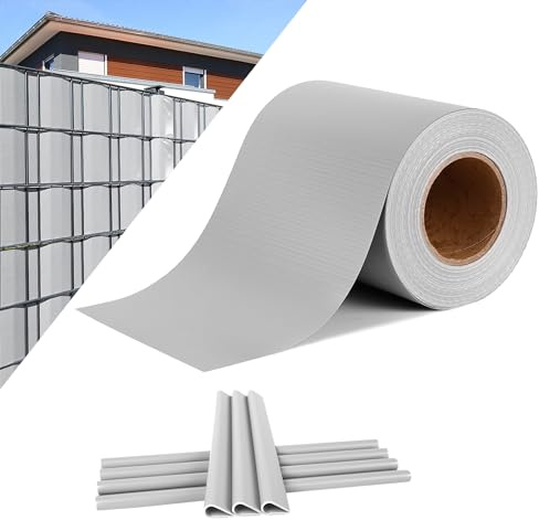 UISEBRT PVC Sichtschutzstreifen für Doppelstabmatten Zaun Stabmattenzaun Sichtschutz Zaunfolie 65m x 19cm inkl. Befestigungsclips 450g/m² Windschutz Garten Gartenzaun Grau