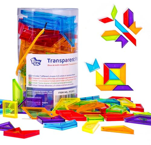Pairez Toys Transparente Musterblöcke, geometrische Formenblöcke, Tangram-Puzzles, Übung zum Sortieren, Zählen und Muster Legen, mathematische Manipulatoren für Kinder
