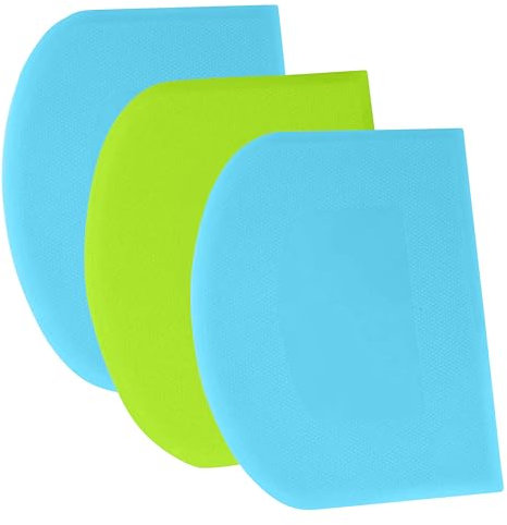 SURDOCA Dough Scraper Bench Scraper - 3P 5.9x4.3 Plastic Flexible Bowl Scraper, Sharp Edge & Angles Cake Scraper. Non-Slip Bakeware Decorating Tools Sculpting & Modeling Tools - Blue+Green+Blue