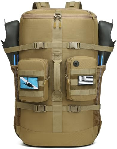 SLINRKE Tauchrucksack, 65 l, großer Reiserucksack für Tauch- und Schnorchelausrüstung, hält Taucher, Neoprenanzug, Flossen, Braun, Standard, Tauchrucksack