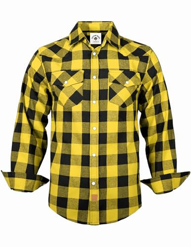 TARAINYA Flanellhemd Herren Druckknöpfen Western Kariertes Langarm Oktoberfest Karohemd GelB Schwarz Buffalo L