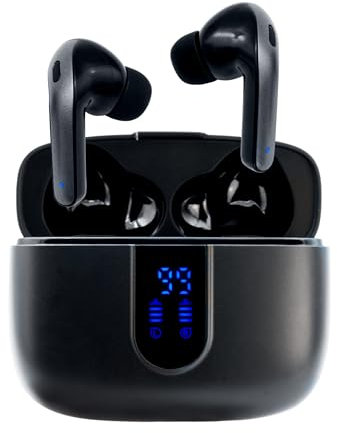 iggual-Auriculares Inalámbricos Bluetooth 5.3 con Micrófono. Cascos Bluetooth con Cancelación de Ruido CVC8.0, Pantalla LED, Control Táctil, USB-C, Resisten al Agua y Sudor, para Android y iOS(Negro)