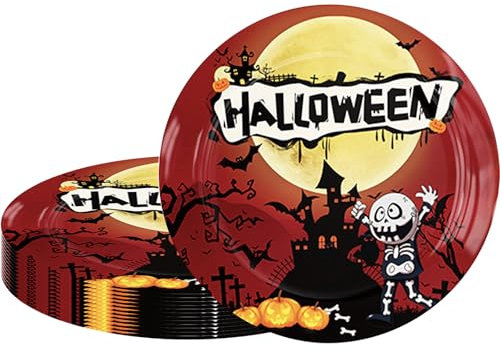 MORAINJAY 16 piatti di carta rossi per feste di Halloween, 22,9 cm, per decorazioni da tavola, piatti di carta a tema strega e fantasma, forniture per feste di Halloween