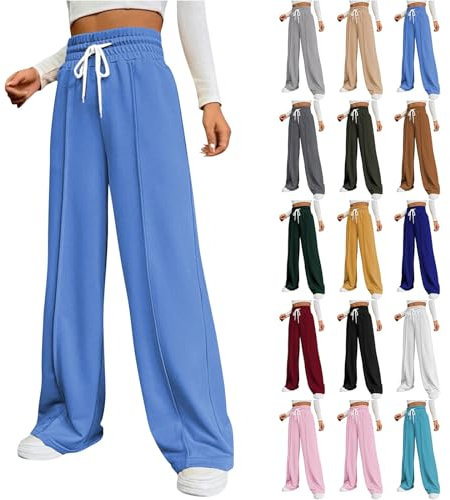 Jogginghose Damen Weite Sporthose Kordel Yogahose Baggy Freizeithose Trainingshose Leicht Weich Sweatpants Einfarbig Joggpants High Waist Stoffhose Jogging Laufhosen Arbeitshose(#A Royal Blue,XXL)