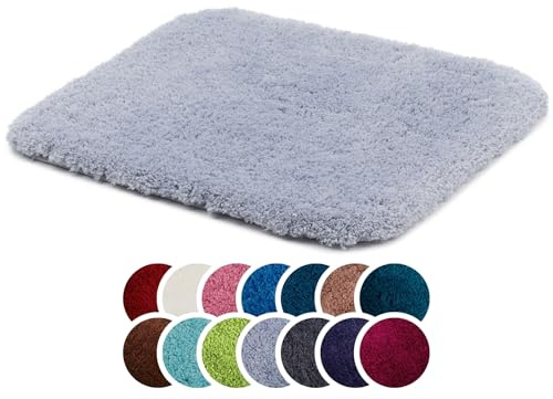 liebling Badteppich 50x45 cm, rutschfeste Badmatte, Silber, Superior | 100% Polyester (Mikrofaser), Weicher Badvorleger 50 x 45, Anti-Rutsch-Unterseite, Fußbodenheizung geeignet, Waschbar 30 Grad