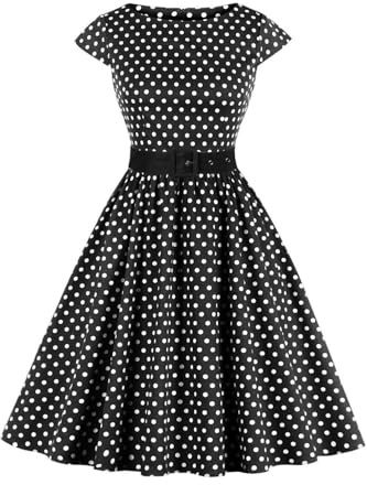AXOE Women's Vintage 1950s Cotton Dress Belted A-Line Black UK Size 12, M