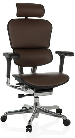 hjh OFFICE Leder Bürostuhl ergonomisch ERGOHUMAN GEN2 Originales Design, 24h Einsatz, Bürosessel mit Flexibler Lordosenstütze, Sitzfläche gepolstert, Braun