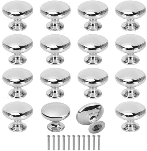 Zythrem 12Pcs Chrome Cabinet Knobs 30mm Silver Polished Drawer Knob Round Cupboard Wardrobe Door Knobs Mushroom Shape Pull Handle with Screws for Kitchen Bathroom Wardrobe Drawer Cupboard Furniture