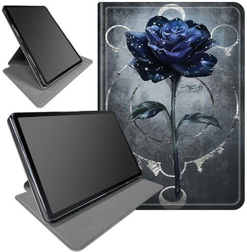 DIGTIALL Case for Fire 7 Tablet (12th Generation, 2022 Release) Blue Rose Theme 360 Degree Rotating Stand Smart Protective Cover for Fire 7 2022 Tablet