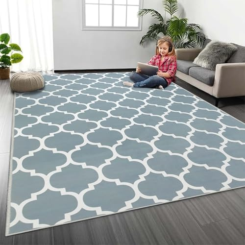 MOONLIGHT20015 Rugs Living Room Large 160x230 cm – Trellis Style Area Rugs for Bedroom – Non Slip Modern Printed Carpet For Lounge Dining Room Duck Egg Blue, Ava