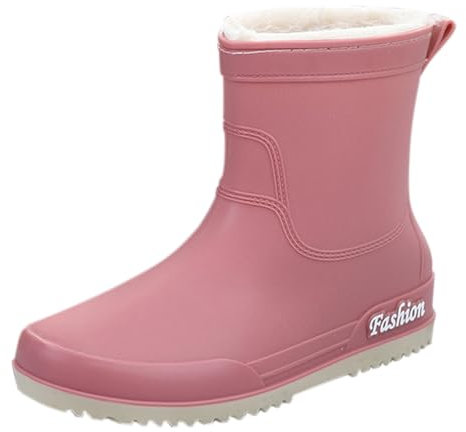 Stivali da pioggia da donna, a mezza altezza, impermeabili, alla moda, invernali, imbottiti, leggeri, in gomma, da pesca, da cucina, Colore: rosa., 39 EU