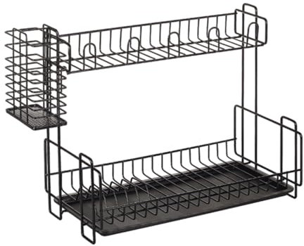 SiaBiced Escurridor de Platos en Cocina, Soporte Multifuncional para Utensilios, Diseño de 2 Capas