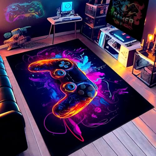 Cool Gaming Rug, Gamer Carpet Boys Room Decor, Gamepad Controller Player Rug, Non-Slip Decoration Carpet in Game Area, Controller Game Carpet for Rooms and Sofas