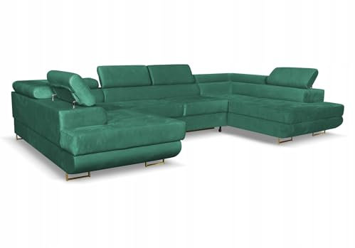 Family Meble Ecksofa, Modell Bosso Big, Schlaffunktion, Freistehendes, Ausklappbares, Behälter für Bettwäsche, Strapazierfähiges Material, Schmutzabweisend, für Wohnzimmer, Schlafzimmer, Grün