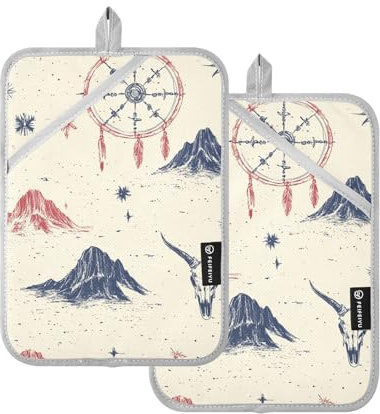 ZRWLUCKY Large Pot Holders Heat Resistant Dream Catcher and Mountains Potholders With Pockets Hot Pads Pot Holders Oven Mitts 2 Pack