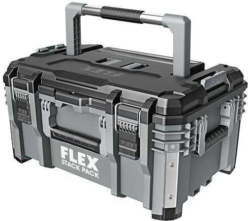 Flex - Stack Pack Medium Tool Box - Organiser Storage for Tools Set and Accessories Made of Impact Resistant Plastic with Aluminium Reinforced Corners, Metal Latch and More