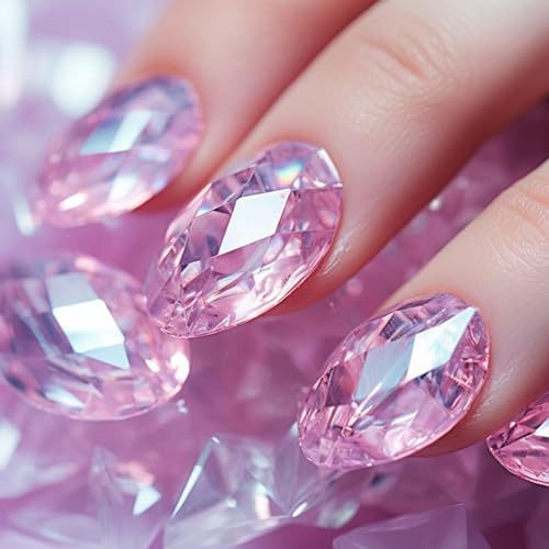 24 Piezas Uñas Postizas Francesas Almendra, Cristal Degradado Uñas Falsas Acrilicas de Cobertura Completa, Bailarina Press on Nails, Naturales Reutilizables Uñas Artificiales para Mujeres y Niñas