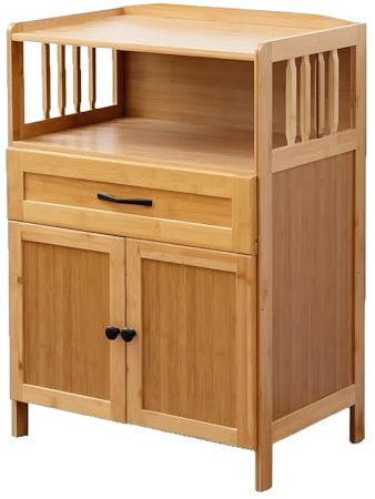 Armario de almacenamiento multifuncional de 3 niveles con cajón, estante organizador de bambú y madera compuesta, aparador, 59 x 38 x 83 cm, ahorro de espacio para la organización del hogar