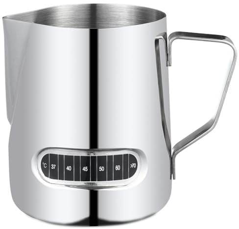 Exqufood Milchaufschäumer Temperaturanzeige Milchaufschäumer und Tasse für Latte Art 350ml