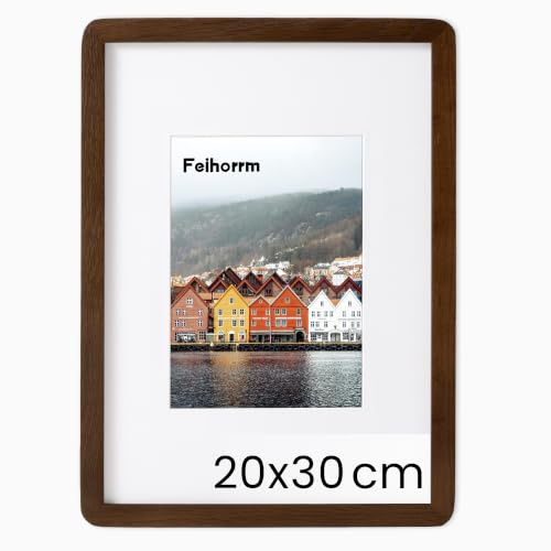 Feihorrm Massivholz Bilderrahmen, Eiche Bilderrahmen, Mit gehärtetem Glas, Für 20x30 cm-Fotos ohne Passepartout oder 15x20 cm-Fotos mit Passepartout (Dunkel Braun, 20x30 cm/ 1x)