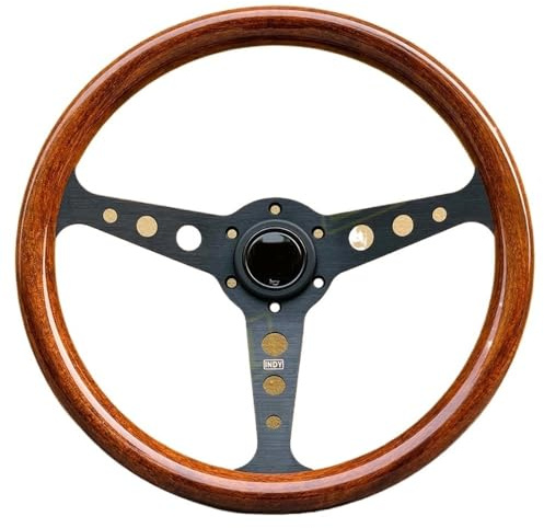 Volante Sportivo,Volante da Corsa Universale Accessori for auto Volante sportivo modificato in stile classico in legno da 14 pollici con piatto piatto(Black)