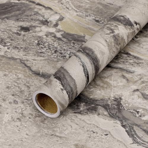 Peel and Stick Grey and Silver Marble Wallpaper for Home Decoration Removable Vinyl Self Adhesive Shelf Paper & Drawer Liner Roll House, Workshop & Office 17.3 x 394 A03179K-10