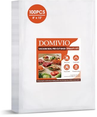 DOMIVIO Vacuum Seal Bags, 100 PCS 20 x 30cm Embossed BPA Free PreCut Food Vacuum Sealer Bags for Sous Vide Cooking, Meal Prep, Freezer & Food Storage, Heavy Duty, Commercial Grade