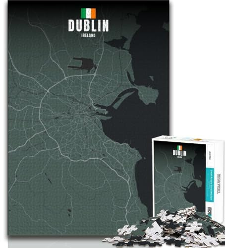 Dublin Ireland Map Jigsaw Puzzles for Adults 1000 Piece Puzzle,Family Game Stress Reliever Difficult Challenge Artists Collection,Fine Art 38x26cm