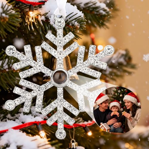 Personalisierte Weihnachtsschmuck mit Bild im Inneren, individuelle Schneeflocken-Projektion, Weihnachtsschmuck, Anhänger, individuelle Foto-Ornamente für Weihnachtsbaum, Geschenk für Paare, Familie