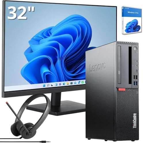Lenovo Kompletter PC Desktop Intel Core i7 bis zu 4,70 GHz | RAM 16 GB | SSD 2000 GB | 32 Zoll FullHD Monitor mit Audio inkl. Wifi Win 11 Kopfhörer Essential Stereo