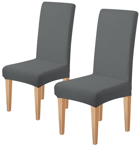 Dioxide Stretch Stuhlbezüge, Hussen für Stühle, Stuhlhussen 2 Stück,Grau | Dehnbar, Rutschfest, Pillingbeständig, Atmungsaktiv und Strapazierfähig, Bänder Elastisch, Abnehmbar und Maschinenwaschbar