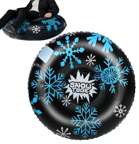 Schlauch Schlitten Ø110 cm Aufblasbare Schlitten Reifen PVC Rodelreifen Schlauch Mit Verstärkt Doppelgriff Rodel Snow Tube Für Weihnachten Gefrorene Flüsse Seen Skifahren Kinder Erwachsen