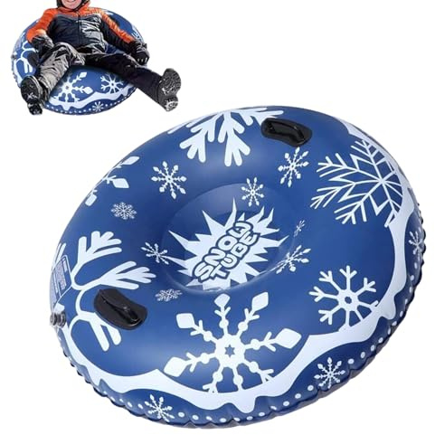 Aufblasbarer Schlitten, 110cm Kältebeständiger Robuster PVC Rodelreifen Schlauch Mit Griffen, Verdicktes Verschleißfeste Aufblasbarer Schneeschlauch Schneeschlitten für Kinder und Erwachsene Familien