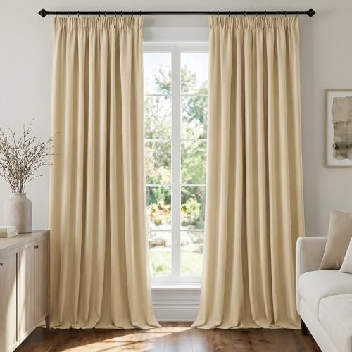Deconovo Vorhänge mit Kräuselband Blickdicht Kälteschutz Vorhang Verdunkelung Gardinen Wohnzimmer, 230x140 cm(HöhexBreite), Champagner, 2er Set