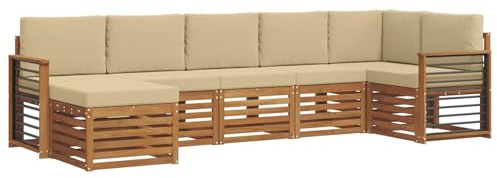 vidaXL Sofagarnituren 7 pcs Natur und Beige Massivholz Akazie, Moderner Garten-Sofa, Robustes Lounge-Set, stylische Möbel für gemütliches Terrassen-Sitzen
